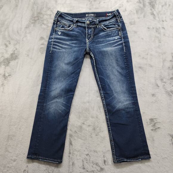 Silver Jeans Women W29/L22 1/2 Blue Dark Wash Suki Mid Capri Fluid Stretch Denim - Picture 1 of 15